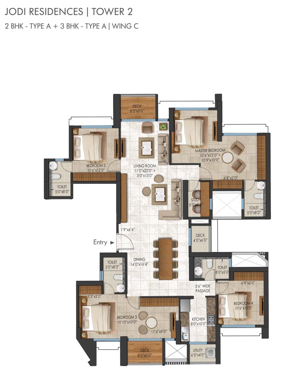 2+3 BHK Jodi Floor Plan 2